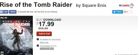 《古墓丽影崛起》PC版美国区仅售18美元